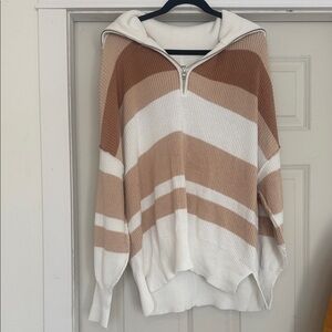 Aerie Knit Sweater with Brown and Cream Stripes